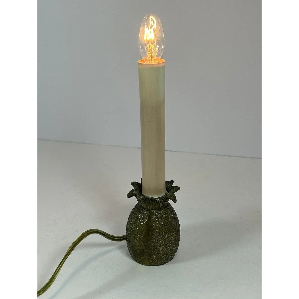 Vintage Brass Pineapple Candlestick‎ Lamp Table Window Night Light Electric 7